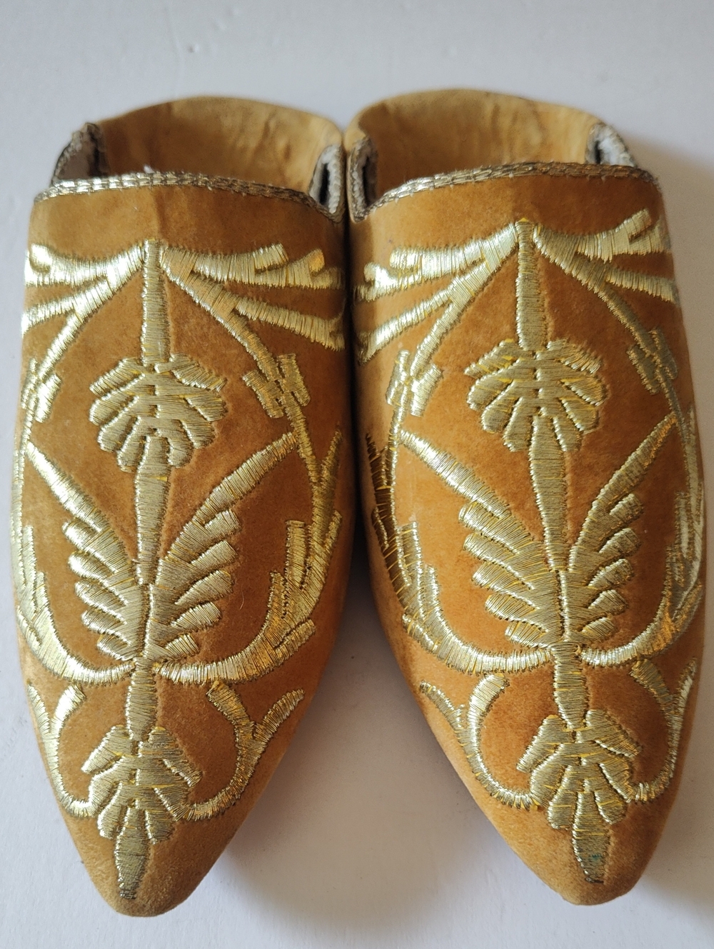 Moroccan Gold Embroidered Pointed Mule - Women's Slip-On Shoe Size 8